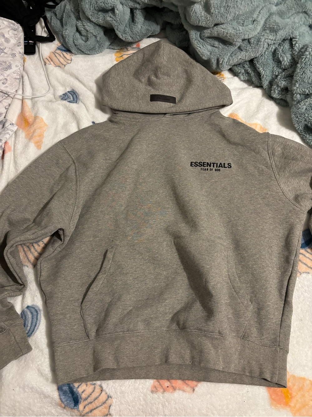Essentials Light Grey Pullover Hoodie with Logo Tag